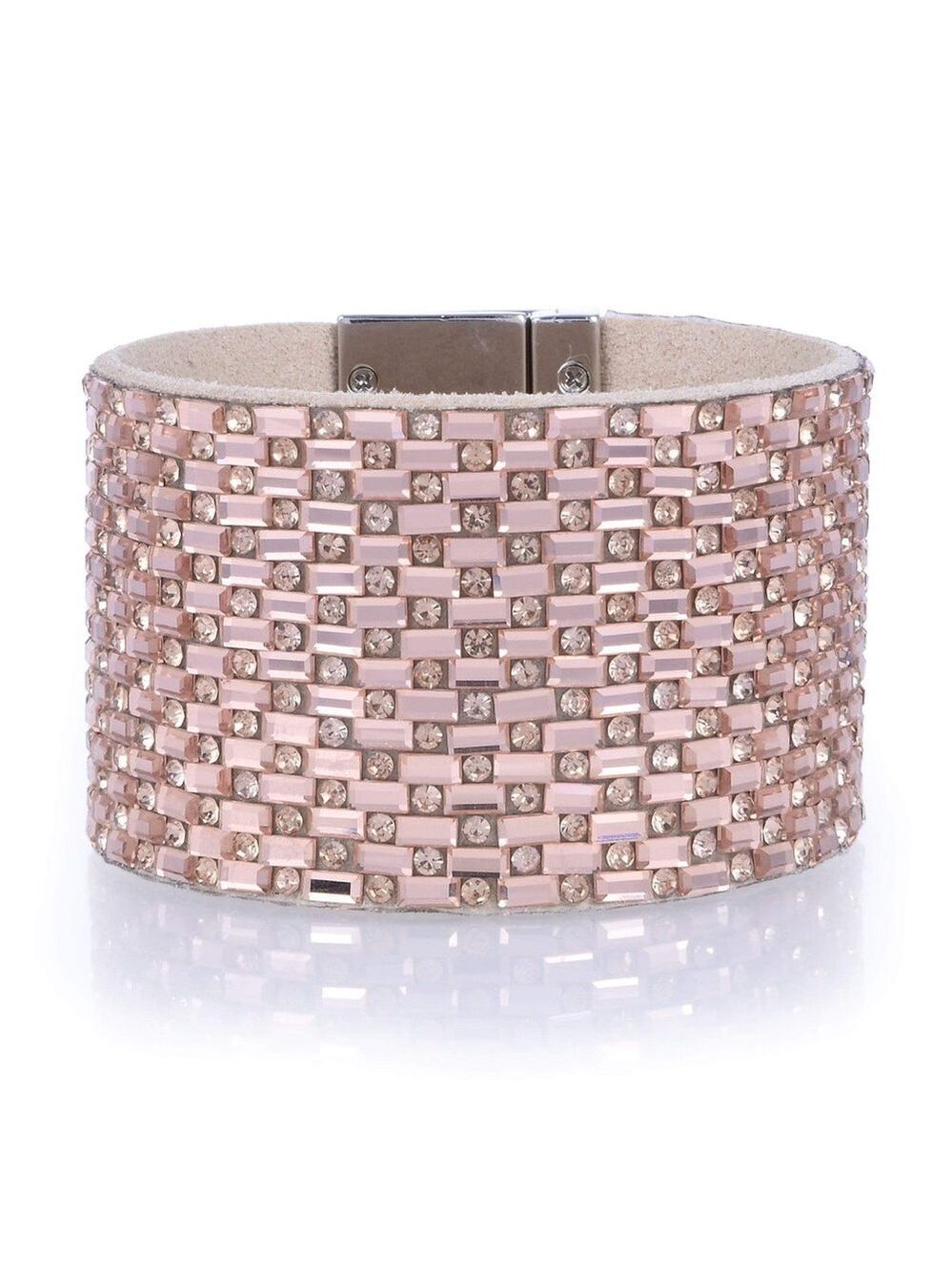 Wide Cuff Pink Gemstone Leather Bracelet 8”